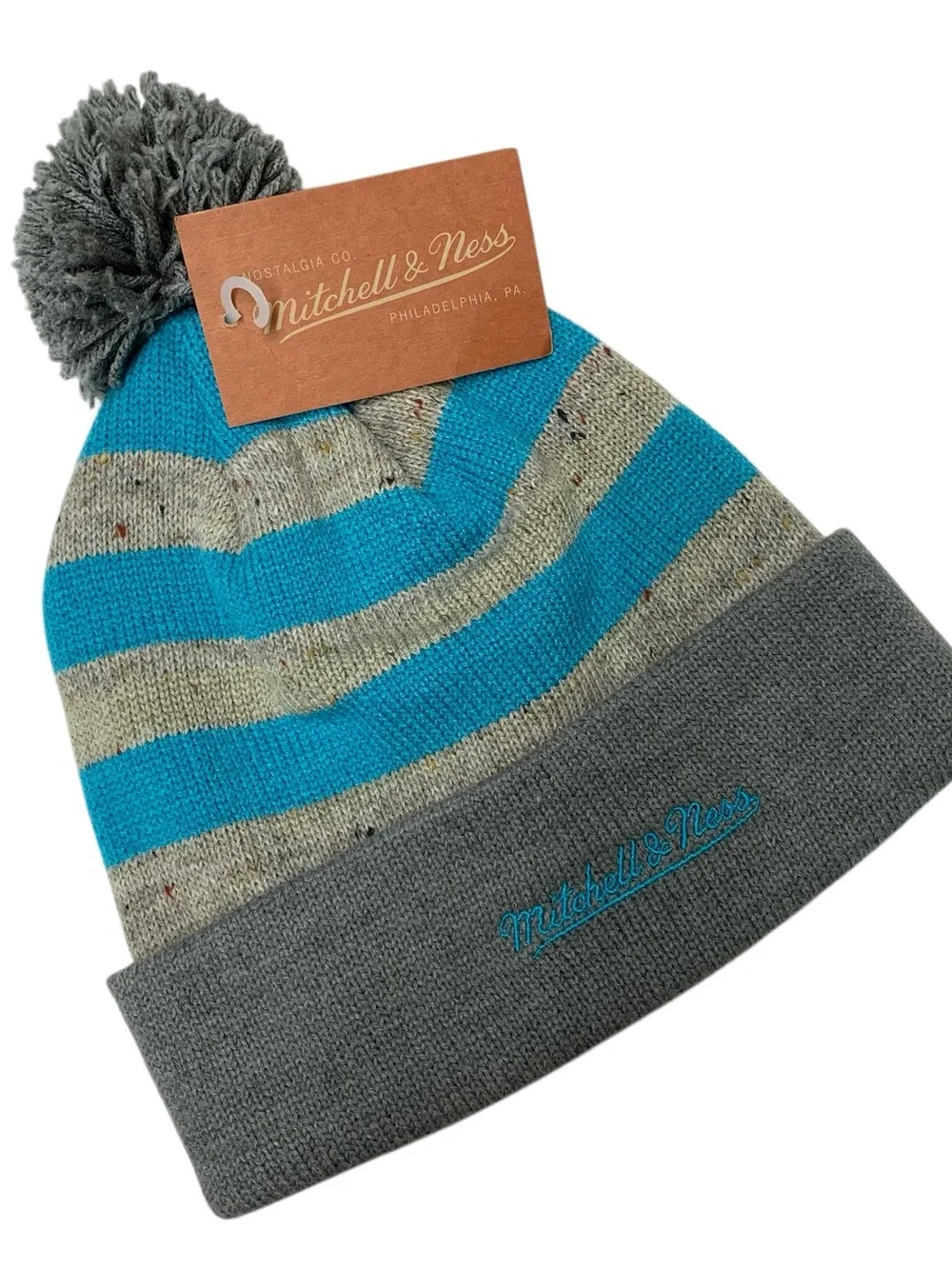 Mitchell & Ness NBA Charlotte Hornets Winter Hat Beanie Striped Pom Adult OSFM